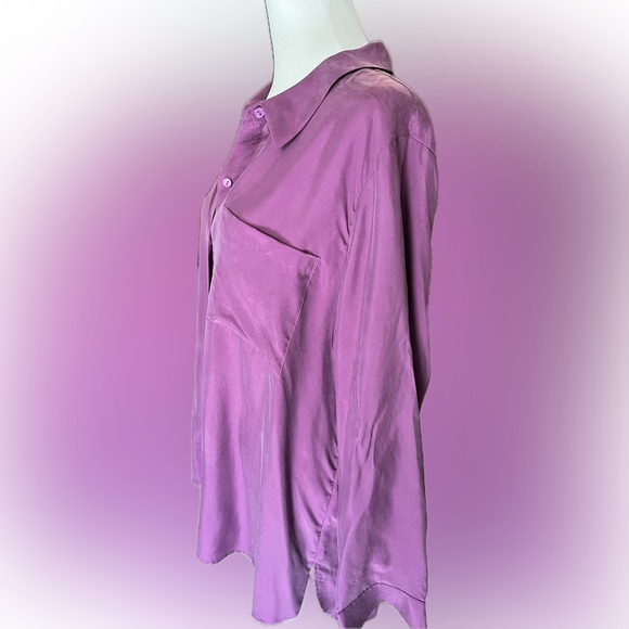 Eileen Fisher Women's Violet Silk Button Down Shirt - Picture 9 of 10
